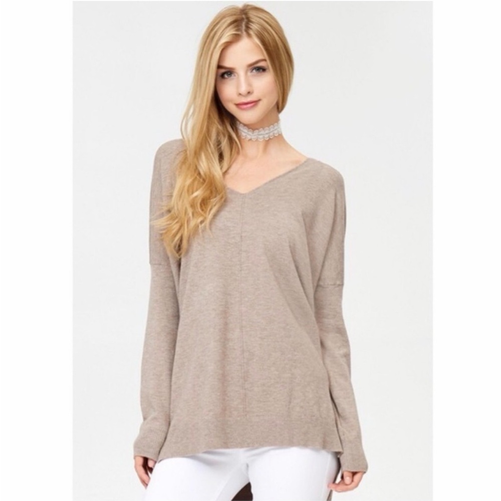 Dreamers by Debut Tan V Neck Front Seam Sweater